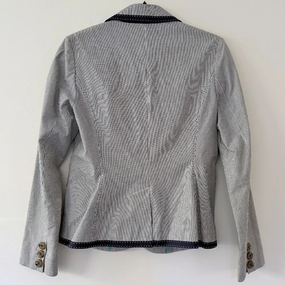 Boden Pinstripe Navy White Cotton Blazer Tuxedo Style Classic Office Preppy Sz 6 - Picture 8 of 10